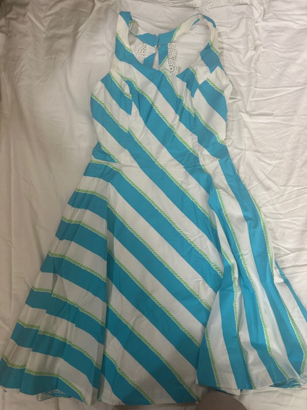 Lilly Pulitzer Aqua, White & Lime Striped Sleeveless Sundress